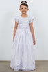 Girls White Satin Cap Sleeve T-length Communion Dress 6-16